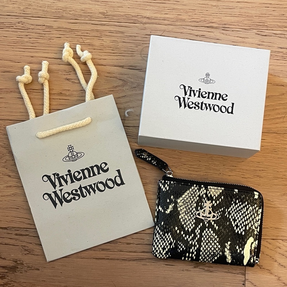 Vivienne Westwood Snakeskin Wallet Black White Orb Logo Zip Pouch
